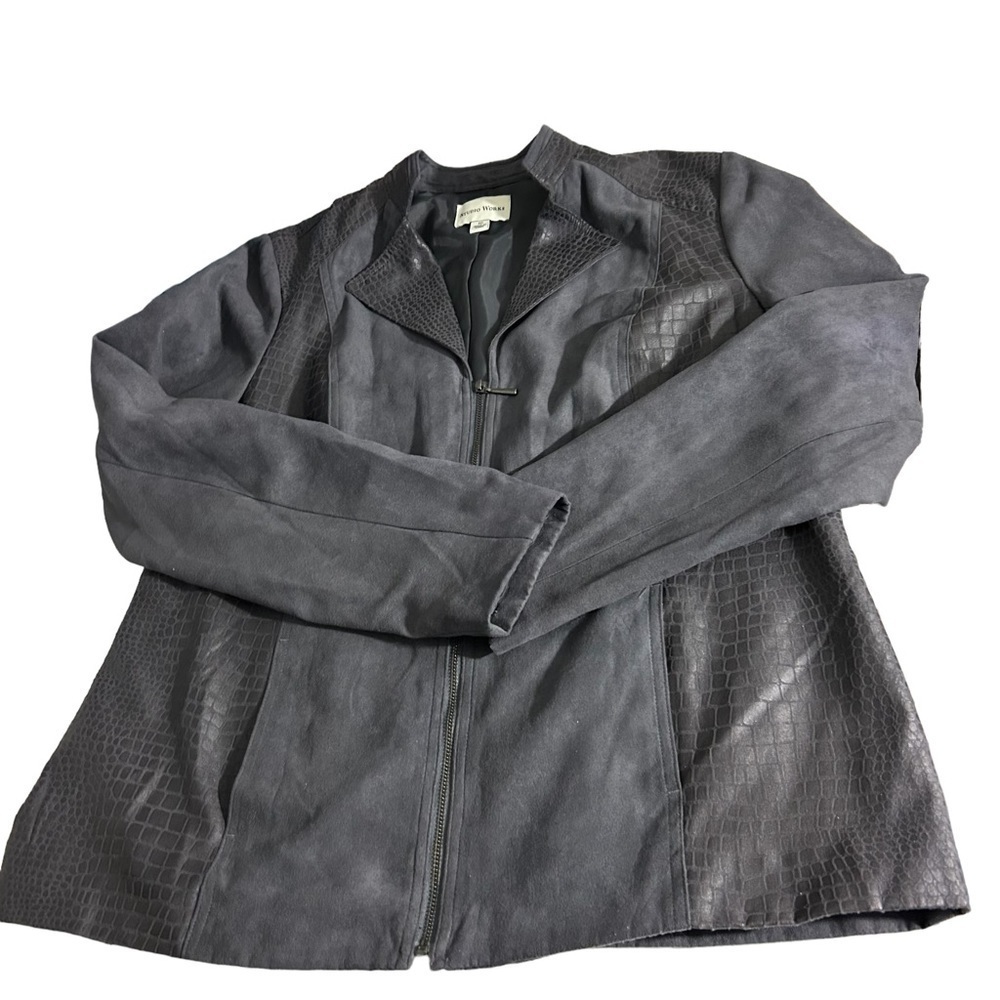 Studio Works Suede Snakeskin Print Full ZIP Jacket Sz 10 - Picture 2 of 11